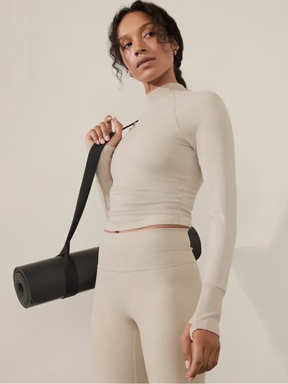 Athleta SoftLuxe Cropped Long Sleeve Top Beige Size S NWT